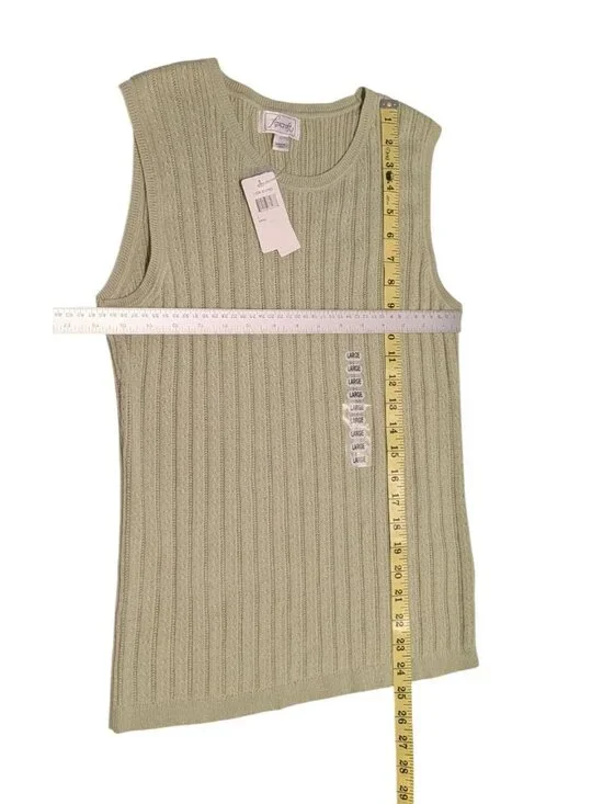 Foxcroft Women Sage Green Supima Cotton 2 Piece Cardigan Shell Set Size L Ribbed - Picture 16 of 16